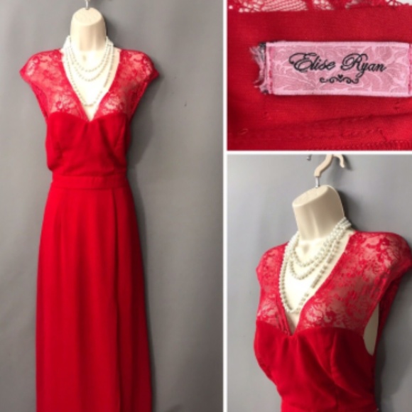 Elise Ryan Red Sleeveless Laced Sheer Maxi Occasion Dress - Picture 3 of 12